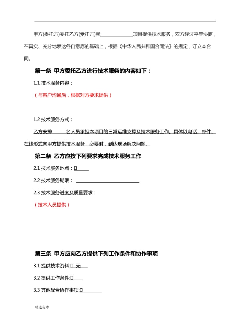 技術服務外包合同模板